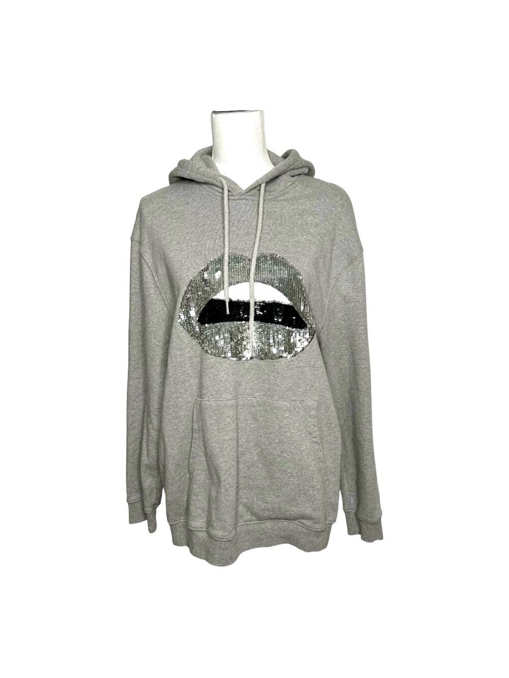 Markus Lupfer Sequin Lip Sweatshirt Hoodie Grey XS Flawed Unisex